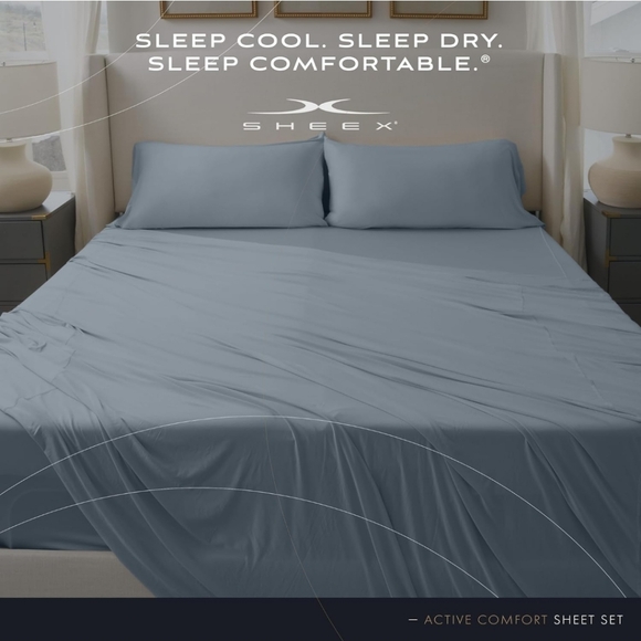 SHEEX - Active Comfort Cooling Sheets Set (Queen) Blue Sky - Moisture Wicking - Picture 8 of 9